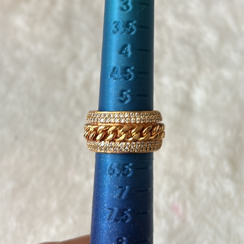 NEW AAA CZ Cuban Link Spinner Band Ring 18k Gold Filled - Picture 7 of 10